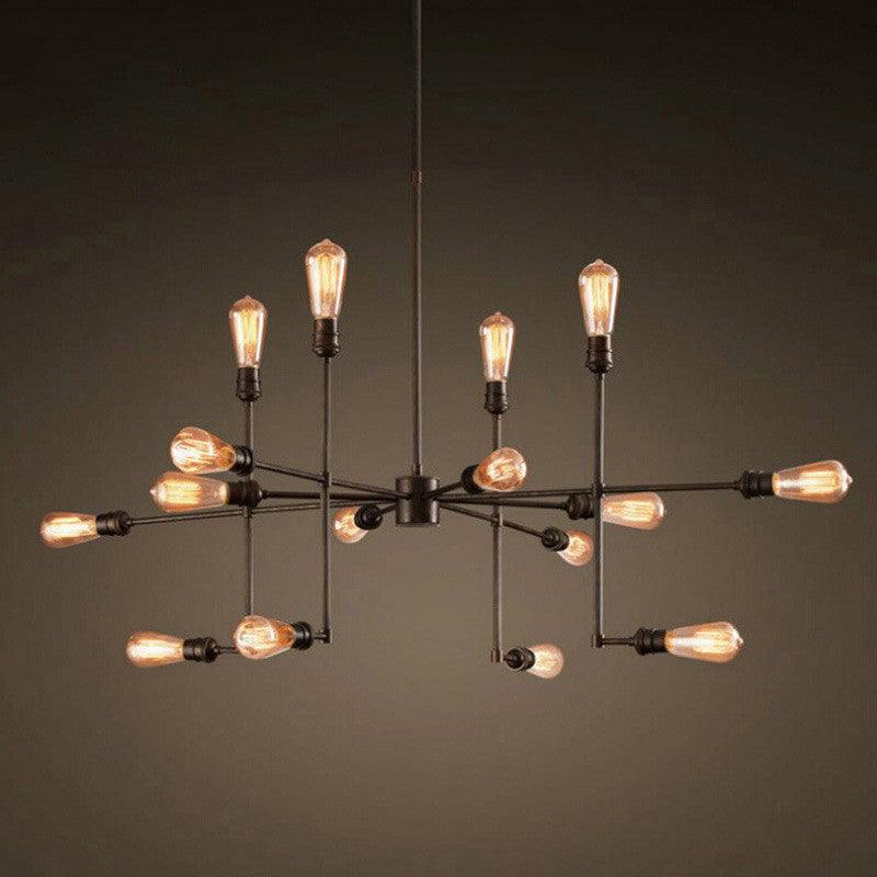 16 Bulbs 4-Sided Chandelier Black Metal Ceiling Hang Light - Rebooters