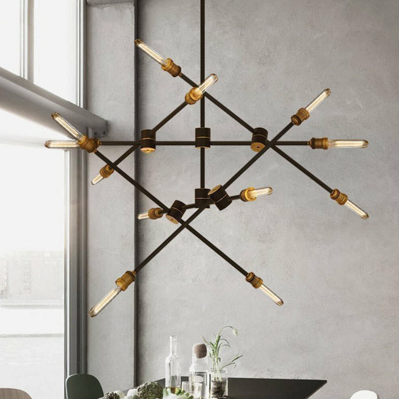 Black Rotatable Rod Arm Hanging Light Industrial Iron Chandelier - Rebooters