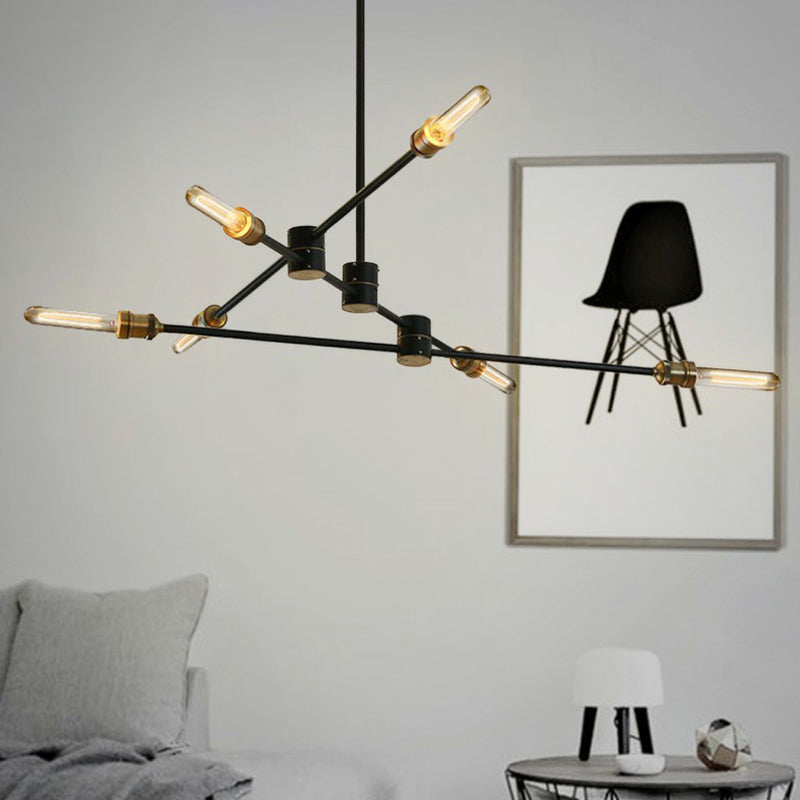 Black Rotatable Rod Arm Hanging Light Industrial Iron Chandelier - Rebooters