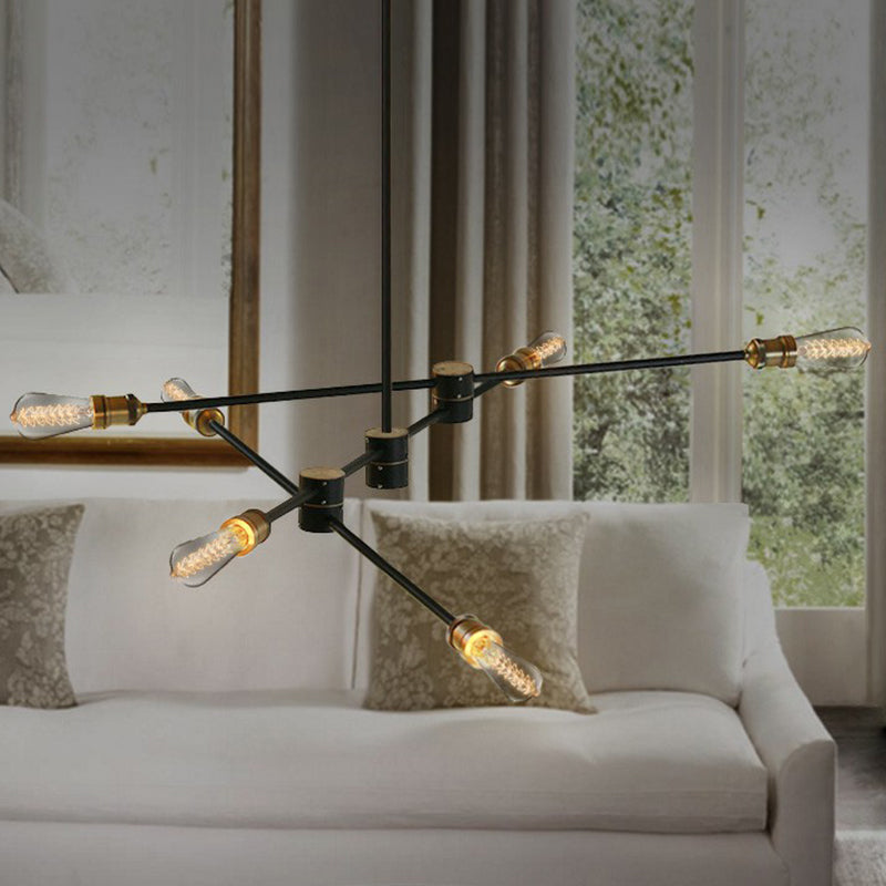 Black Rotatable Rod Arm Hanging Light Industrial Iron Chandelier - Rebooters