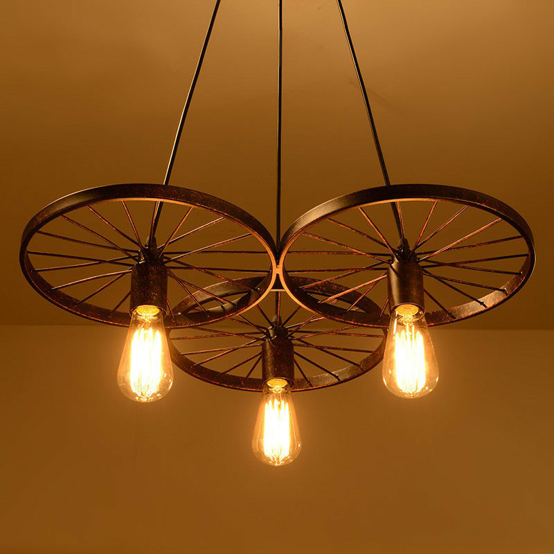 Wheel Ceiling Pendant Light Industrial Style Rust Metal Chandelier - Rebooters