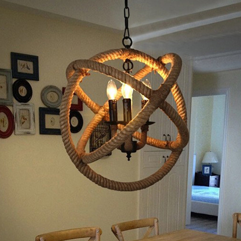 White Orbit Globe Pendant Chandelier Farmhouse Hemp Rope Light - Rebooters