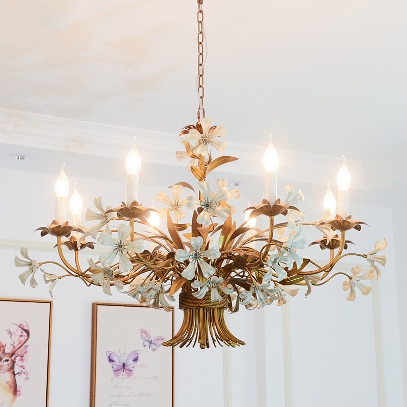 Brass 8 Lights Chandelier Light Traditional Metal Flower Fixture - Rebooters
