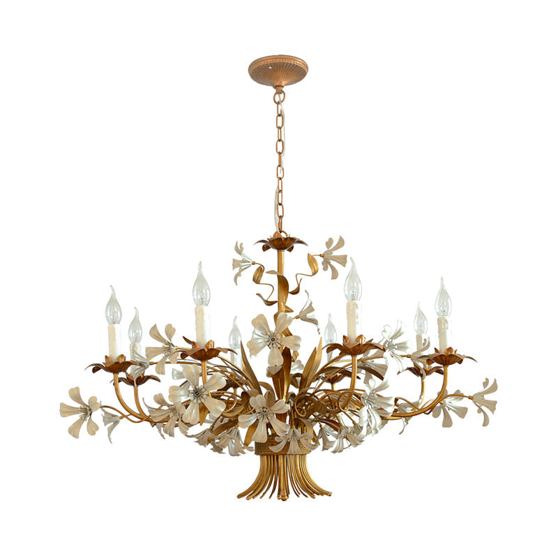 Brass 8 Lights Chandelier Light Traditional Metal Flower Fixture - Rebooters