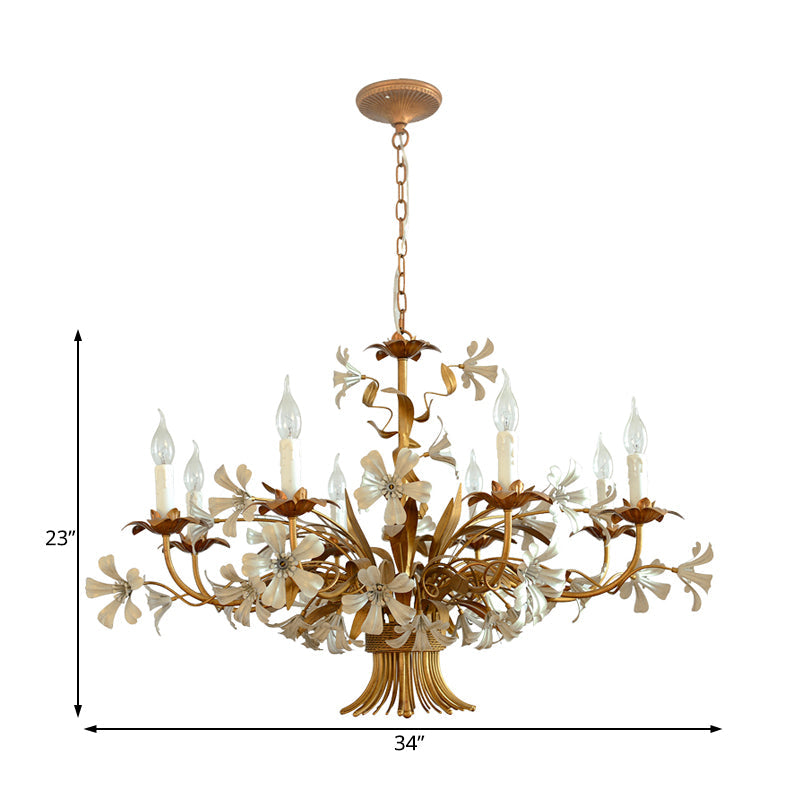 Brass 8 Lights Chandelier Light Traditional Metal Flower Fixture - Rebooters