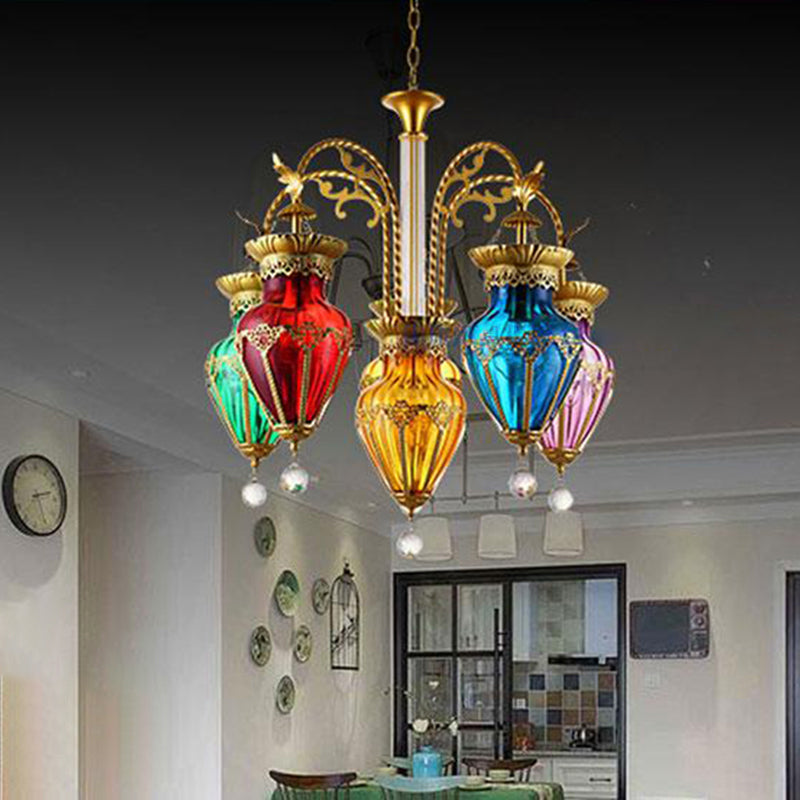 Colorful Glass Droplet Hanging Lamp Turkish Chandelier Gold - Rebooters