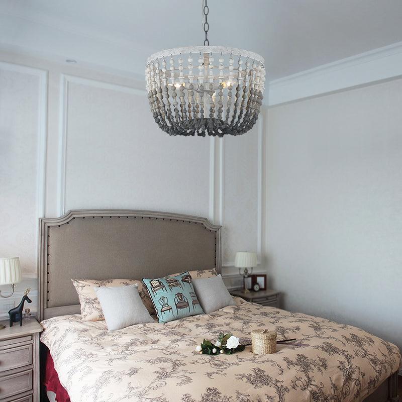 Beaded Wood Chandelier Lamp Rustic 3 Lights Black Fixture - Rebooters