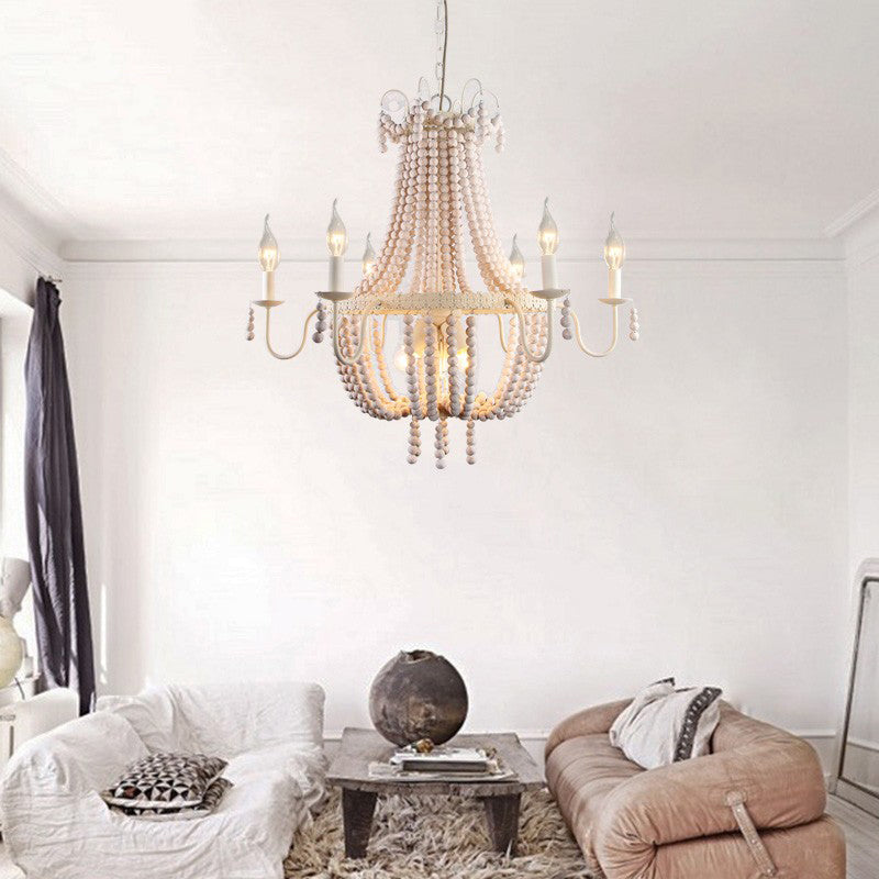 Empire Wood Strand Chandelier Light Rustic 9 Lights Pendant Ceiling Light in White - Rebooters