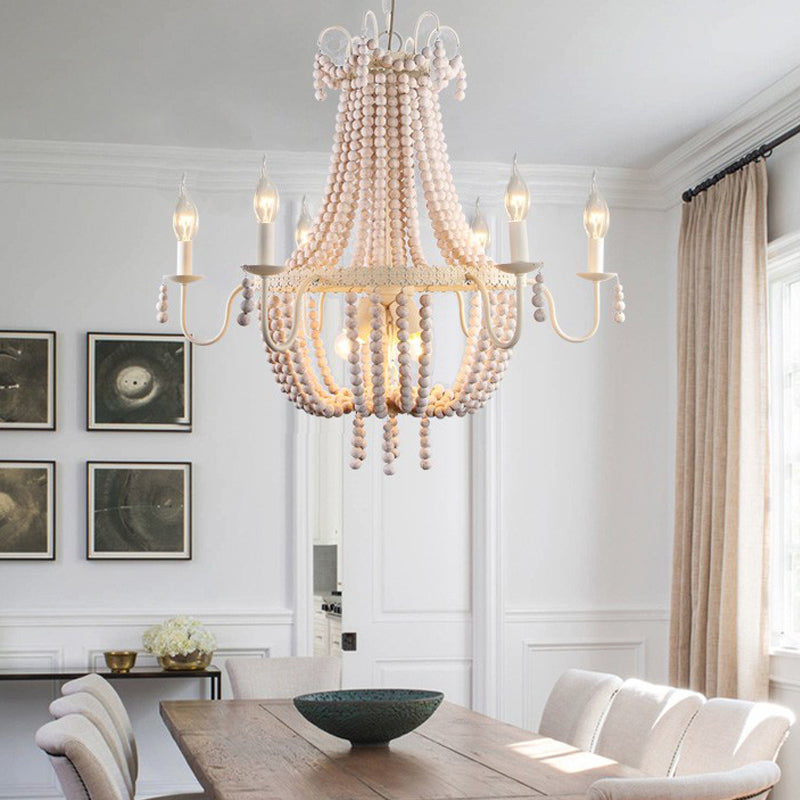 Empire Wood Strand Chandelier Light Rustic 9 Lights Pendant Ceiling Light in White - Rebooters