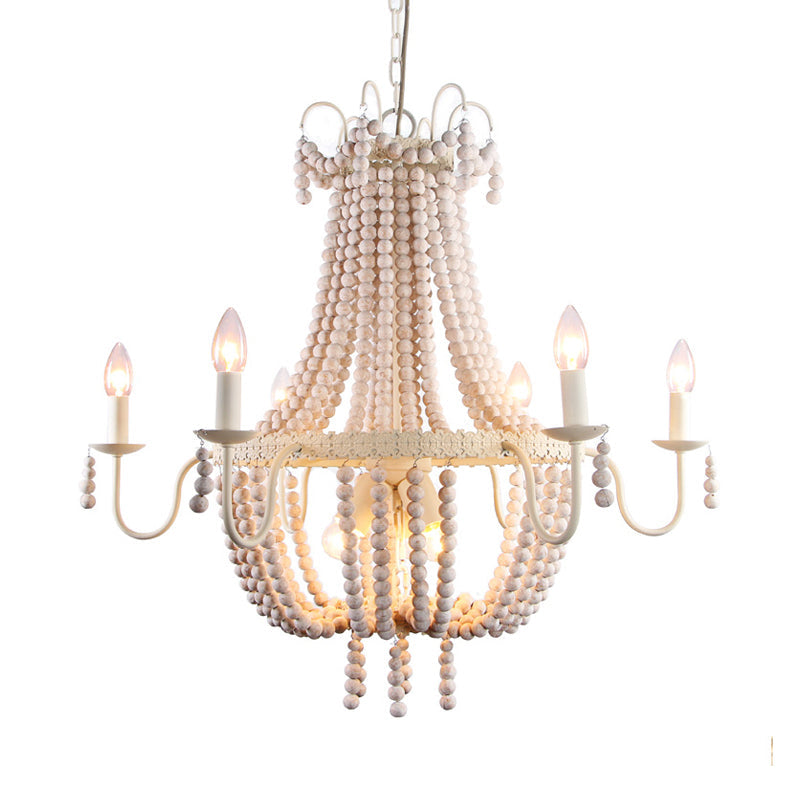 Empire Wood Strand Chandelier Light Rustic 9 Lights Pendant Ceiling Light in White - Rebooters