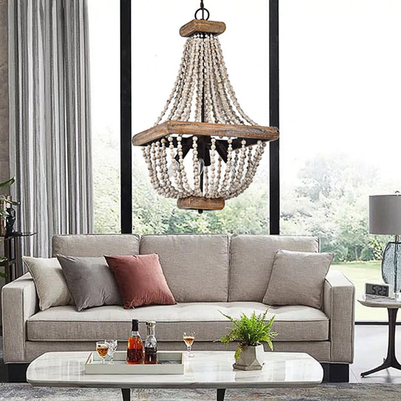 Empire Shape Living Room Chandelier Dark Wood 4 Lights - Rebooters