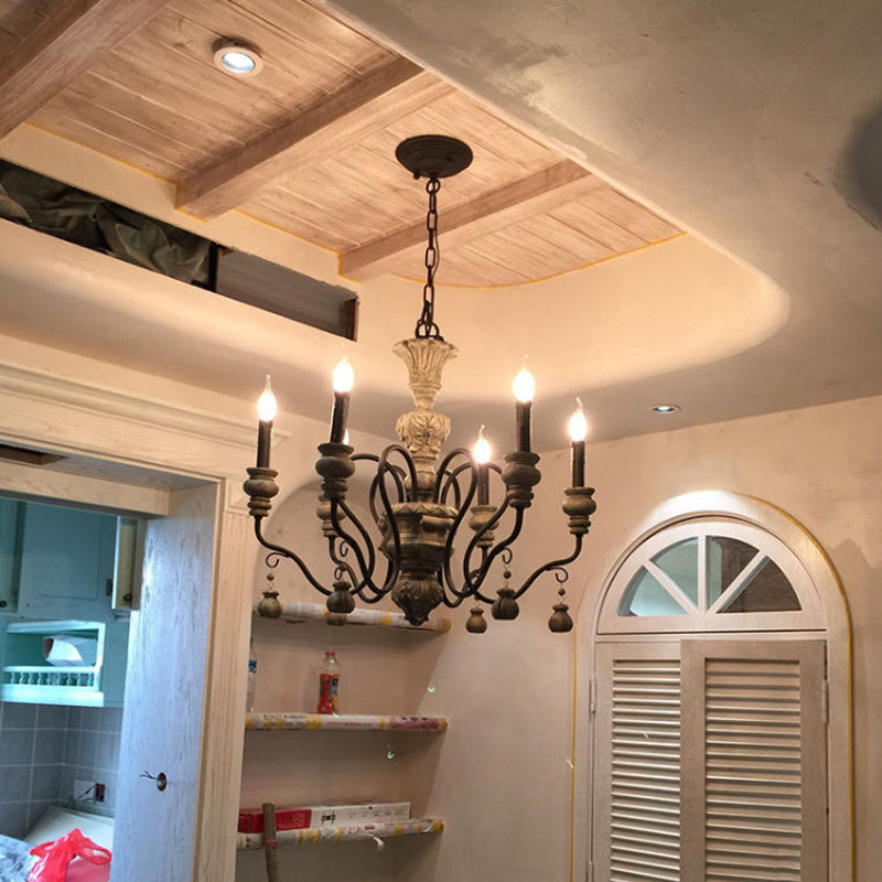 Gray Candelabra Hanging Light Traditional Wood 6 Lights Chandelier - Rebooters