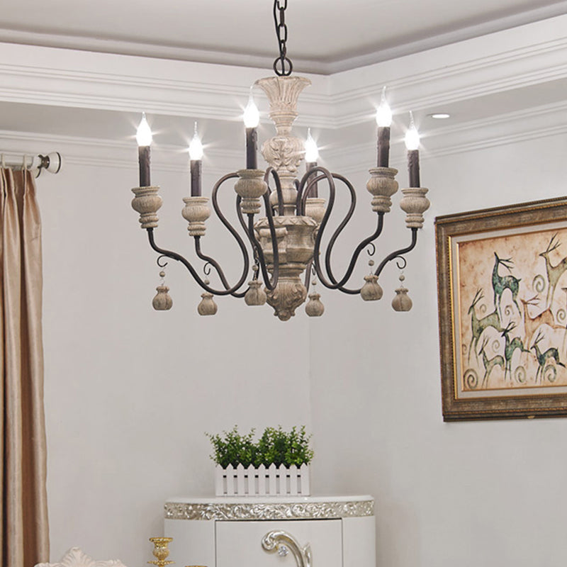 Gray Candelabra Hanging Light Traditional Wood 6 Lights Chandelier - Rebooters
