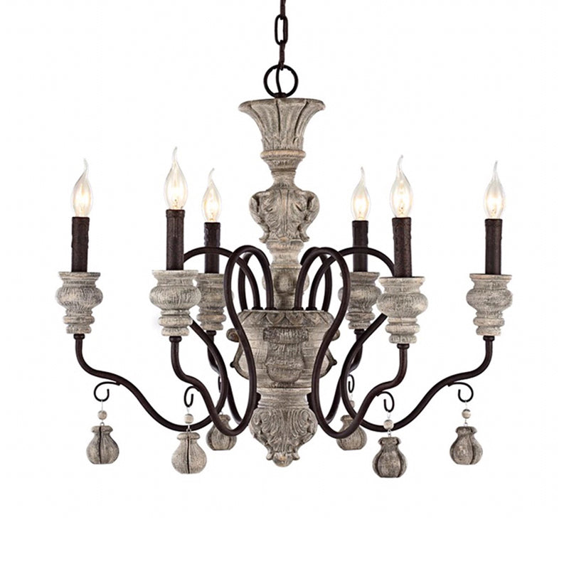 Gray Candelabra Hanging Light Traditional Wood 6 Lights Chandelier - Rebooters