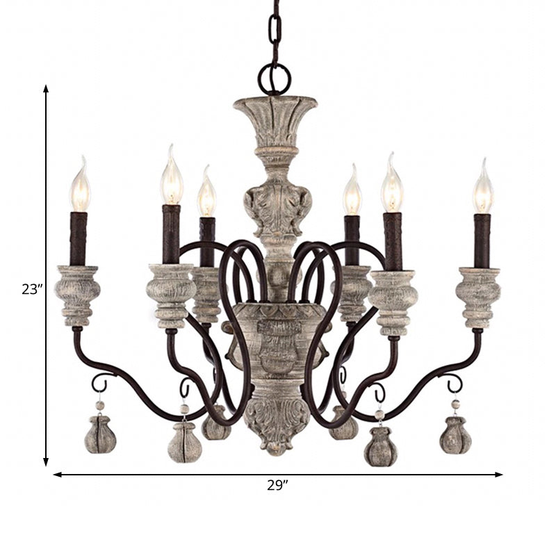 Gray Candelabra Hanging Light Traditional Wood 6 Lights Chandelier - Rebooters