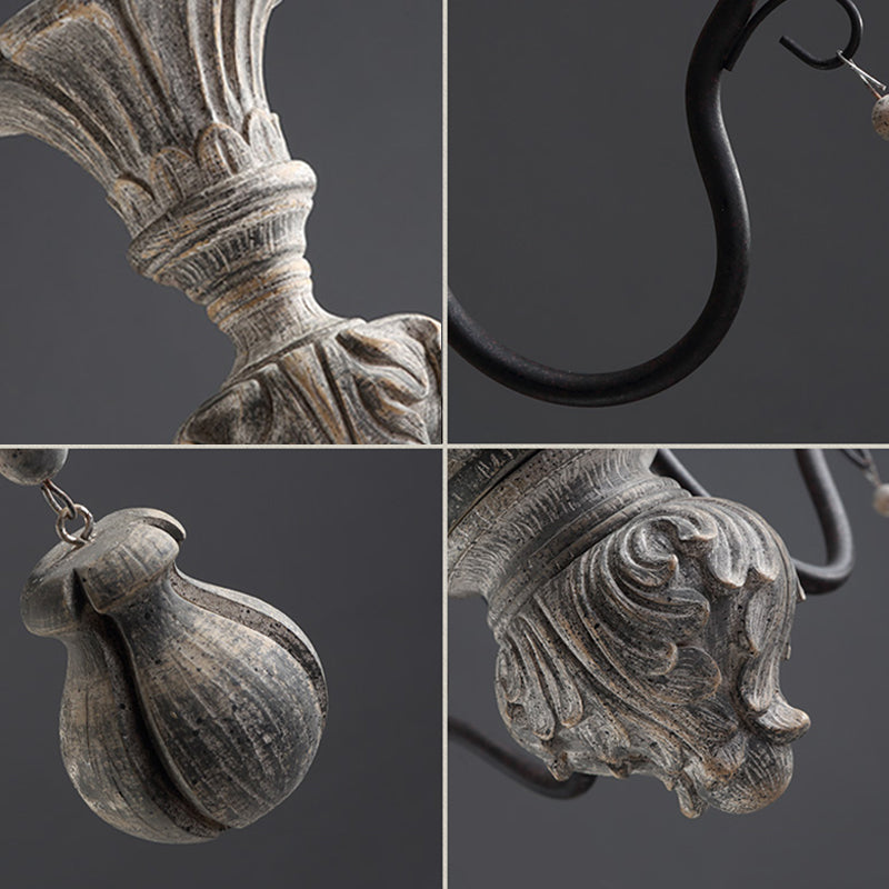 Gray Candelabra Hanging Light Traditional Wood 6 Lights Chandelier - Rebooters