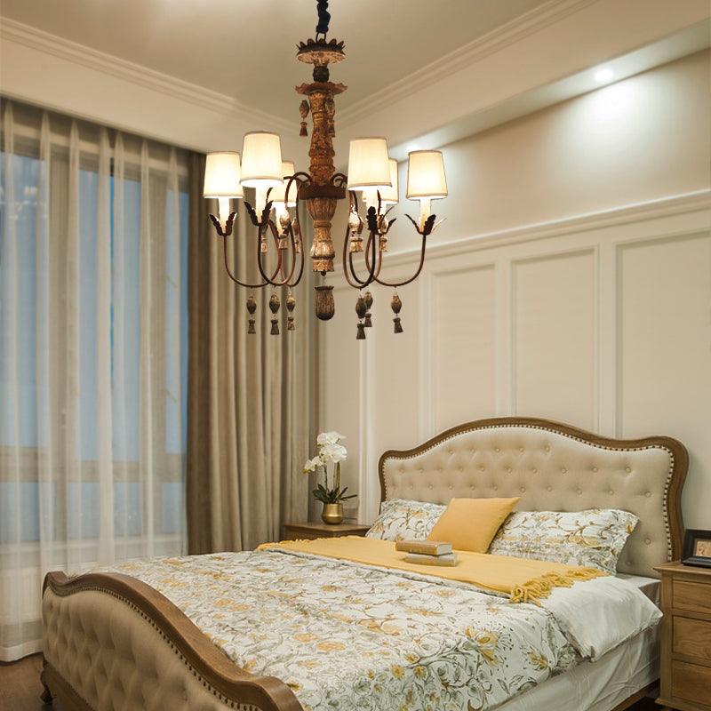 Tapered Fabric Chandelier Lamp Vintage 6 Lights Black Fixture - Rebooters