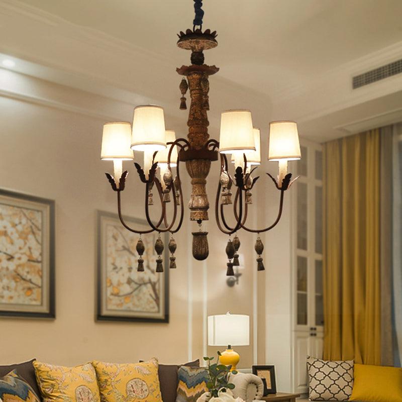 Tapered Fabric Chandelier Lamp Vintage 6 Lights Black Fixture - Rebooters