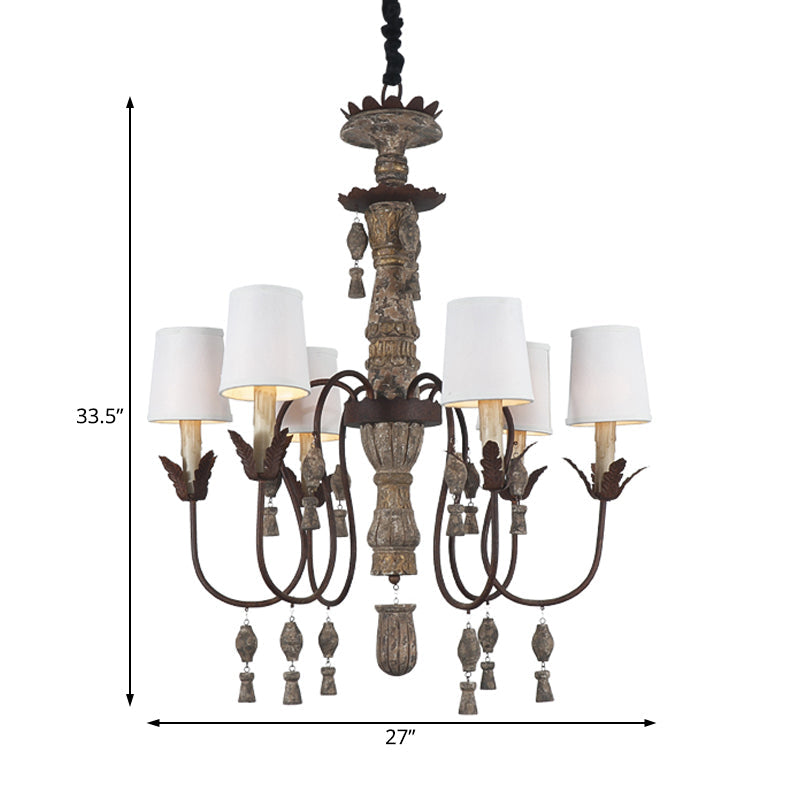 Tapered Fabric Chandelier Lamp Vintage 6 Lights Black Fixture - Rebooters