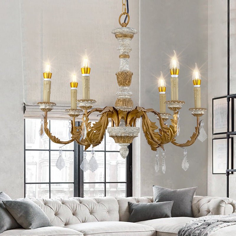 Gold Candle Chandelier Light Traditional Crystal 6 Lights Fixture - Rebooters