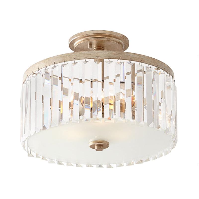 3 Lights Clear Crystal Block Ceiling Light Vintage Drum - Rebooters
