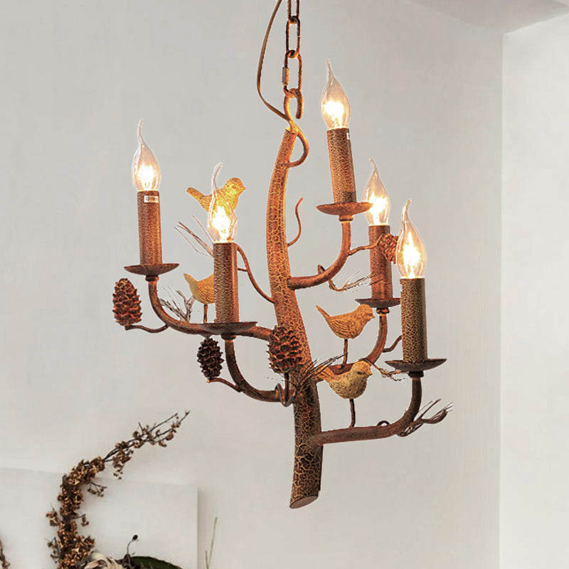 Candle Dining Room Ceiling Chandelier Rustic Metal 3/5 Lights Wood Fixture - Rebooters