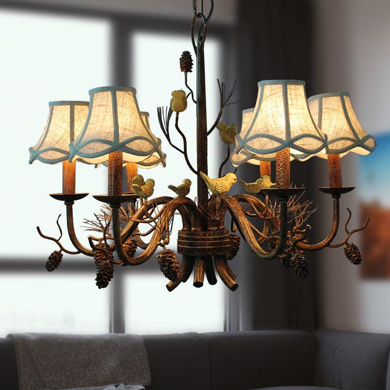 6 Lights Pendant Light Rustic Scalloped Metal Chandelier - Rebooters