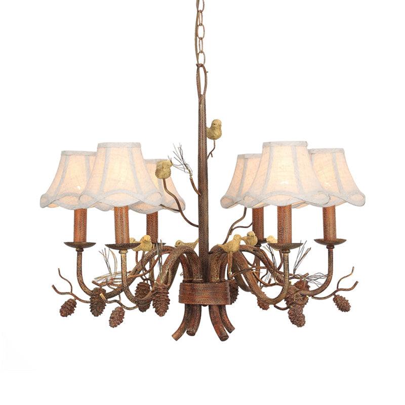 6 Lights Pendant Light Rustic Scalloped Metal Chandelier - Rebooters