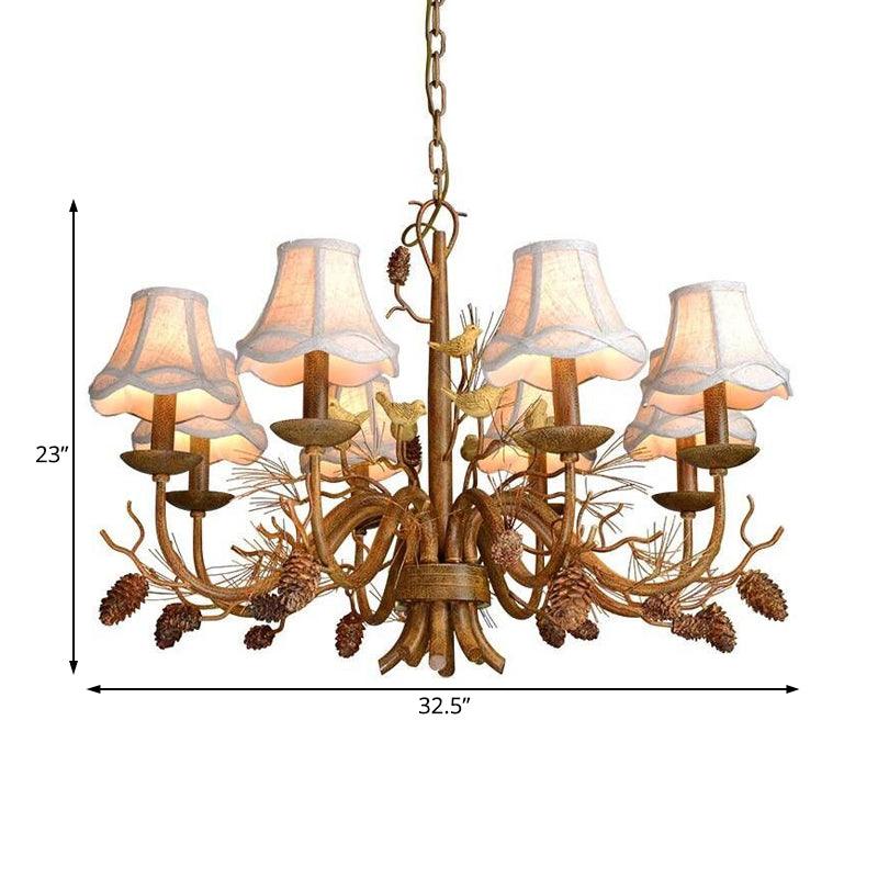 Brown Scalloped Pendant Lighting Rustic Metal 8 Lights Chandelier - Rebooters