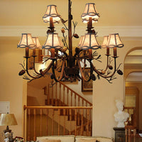 12 Lights Scalloped Chandelier Rustic Brown Metal Pendant Light - Rebooters