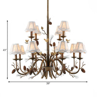 12 Lights Scalloped Chandelier Rustic Brown Metal Pendant Light - Rebooters