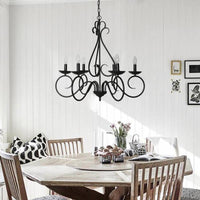 6 Lights Swirled Arm Chandelier Light Kit Traditional Black Metal Suspension Light - Rebooters