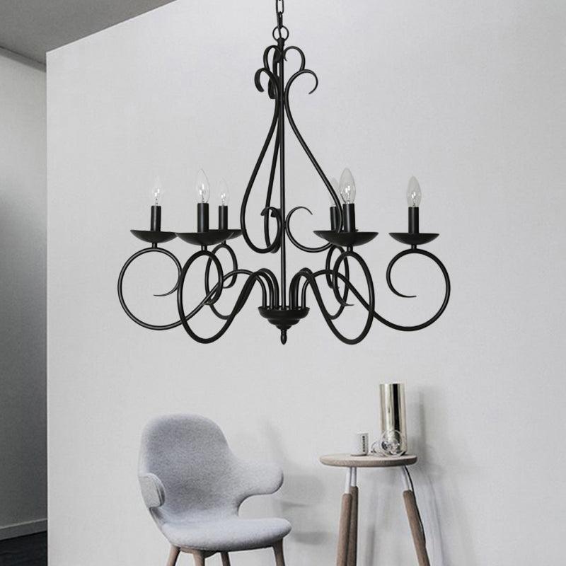 6 Lights Swirled Arm Chandelier Light Kit Traditional Black Metal Suspension Light - Rebooters