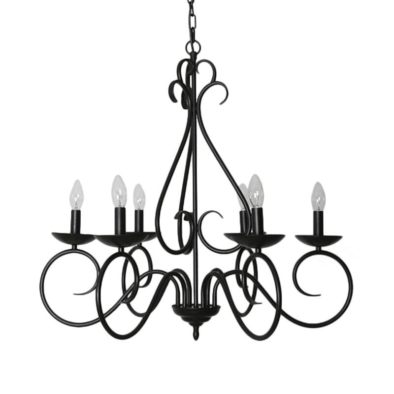 6 Lights Swirled Arm Chandelier Light Kit Traditional Black Metal Suspension Light - Rebooters