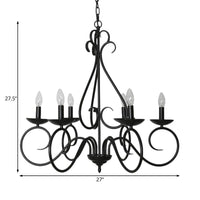 6 Lights Swirled Arm Chandelier Light Kit Traditional Black Metal Suspension Light - Rebooters