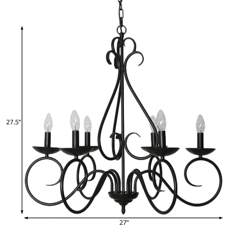 6 Lights Swirled Arm Chandelier Light Kit Traditional Black Metal Suspension Light - Rebooters
