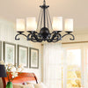 White Glass Cylinder Chandelier Light Fixture Rustic 6 Lights Bedroom Hanging Ceiling Light in Black - Rebooters