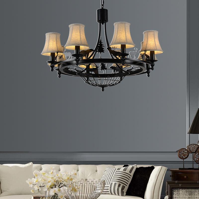 6 Lights Fabric Chandelier Light Fixture Traditional Black Cone - Rebooters