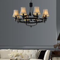 6 Lights Fabric Chandelier Light Fixture Traditional Black Cone - Rebooters