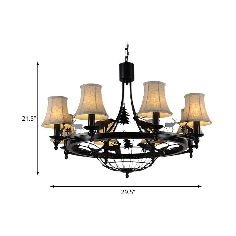 6 Lights Fabric Chandelier Light Fixture Traditional Black Cone - Rebooters