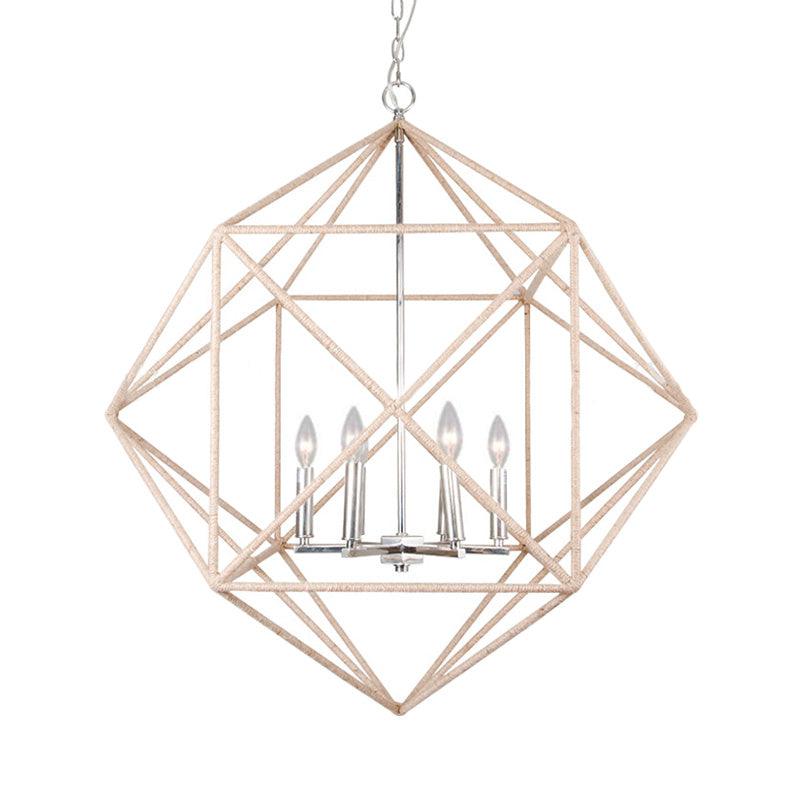 4 Heads Dining Room Hanging Chandelier Contemporary Beige Ceiling Pendant Light - Rebooters