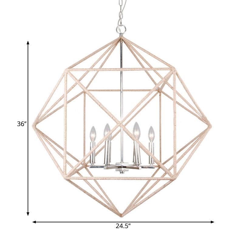 4 Heads Dining Room Hanging Chandelier Contemporary Beige Ceiling Pendant Light - Rebooters