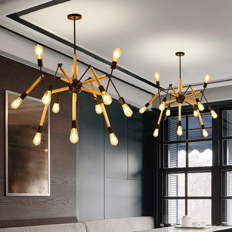 Wooden Spider Suspension Lighting Loft Style 12-Bulb Chandelier - Rebooters