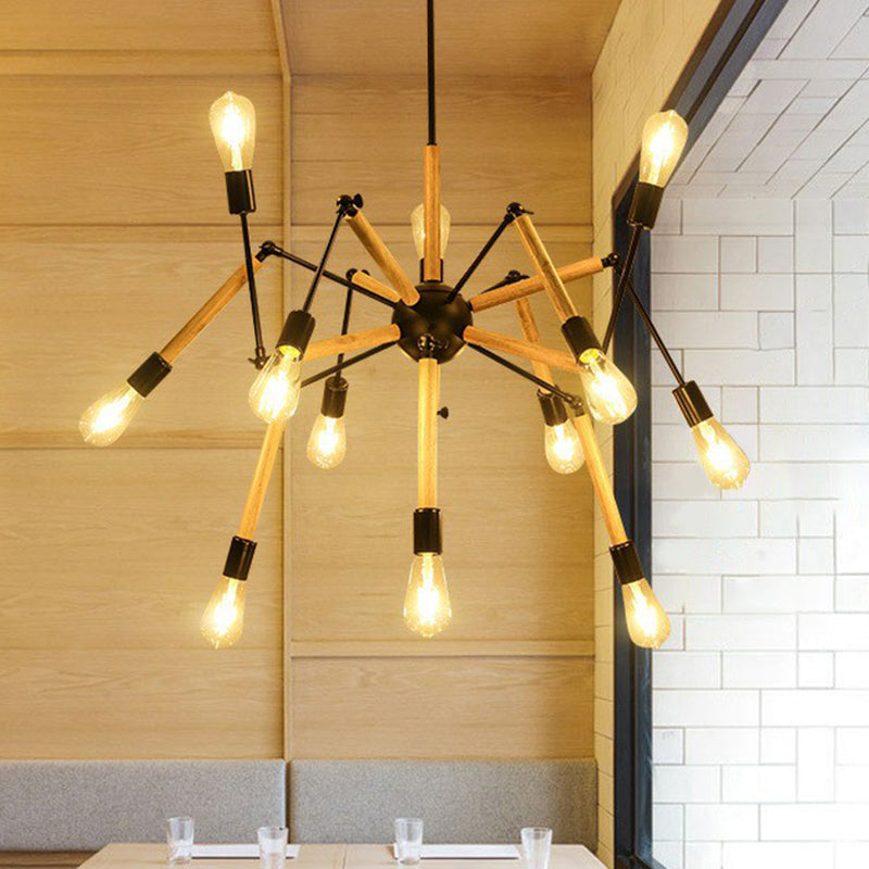 Wooden Spider Suspension Lighting Loft Style 12-Bulb Chandelier - Rebooters