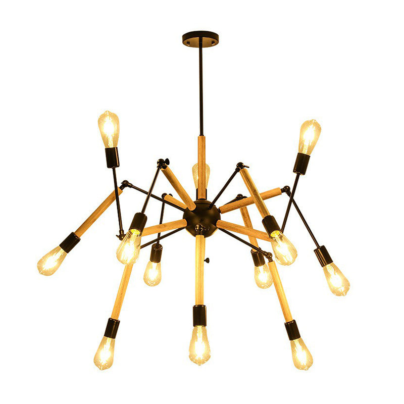 Wooden Spider Suspension Lighting Loft Style 12-Bulb Chandelier - Rebooters