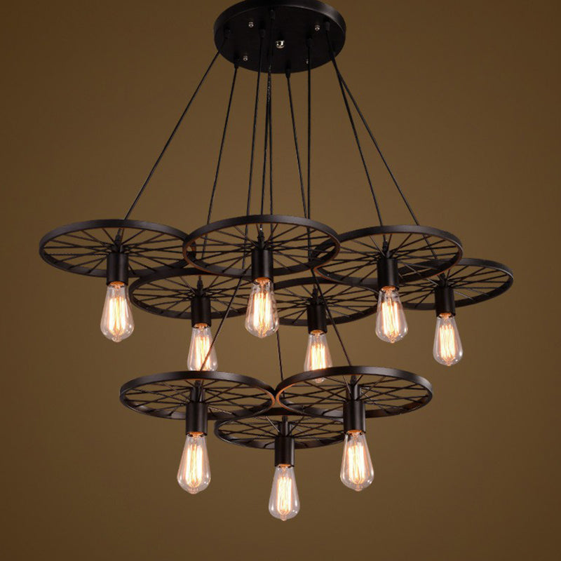 Loft Style Wagon Wheel Chandelier Cast Iron Pendant Light - Rebooters