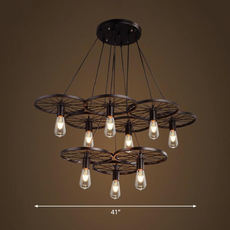 Loft Style Wagon Wheel Chandelier Cast Iron Pendant Light - Rebooters