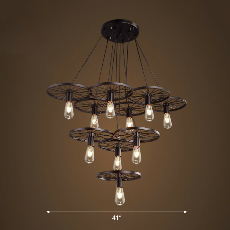 Loft Style Wagon Wheel Chandelier Cast Iron Pendant Light - Rebooters