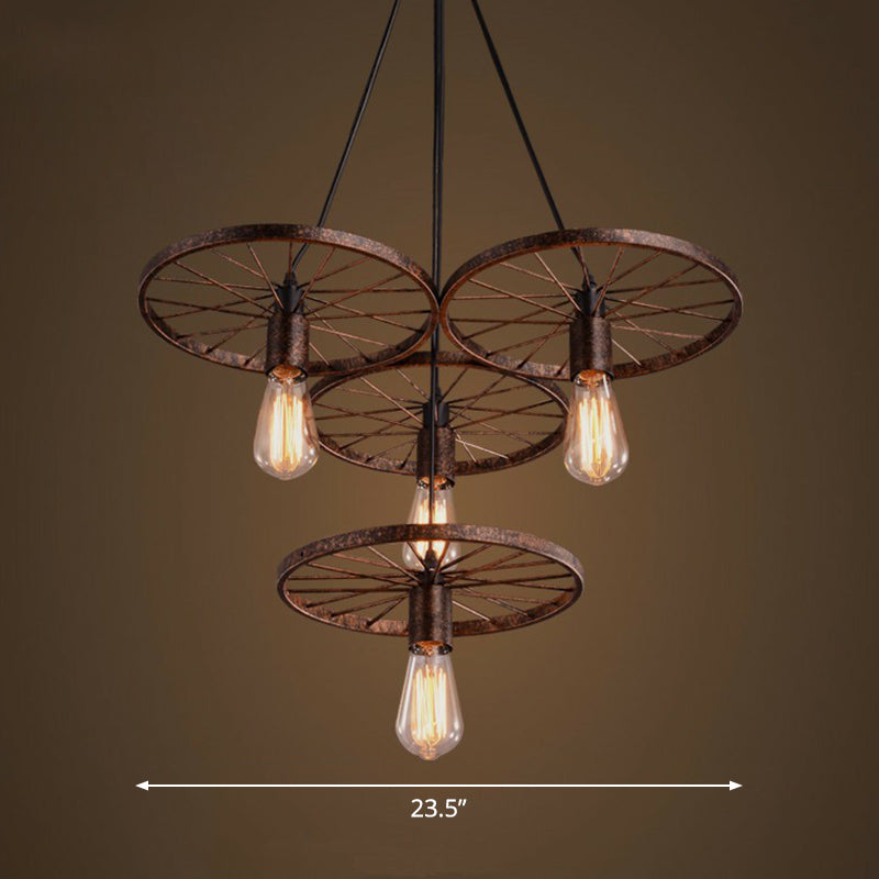 Loft Style Wagon Wheel Chandelier Cast Iron Pendant Light - Rebooters