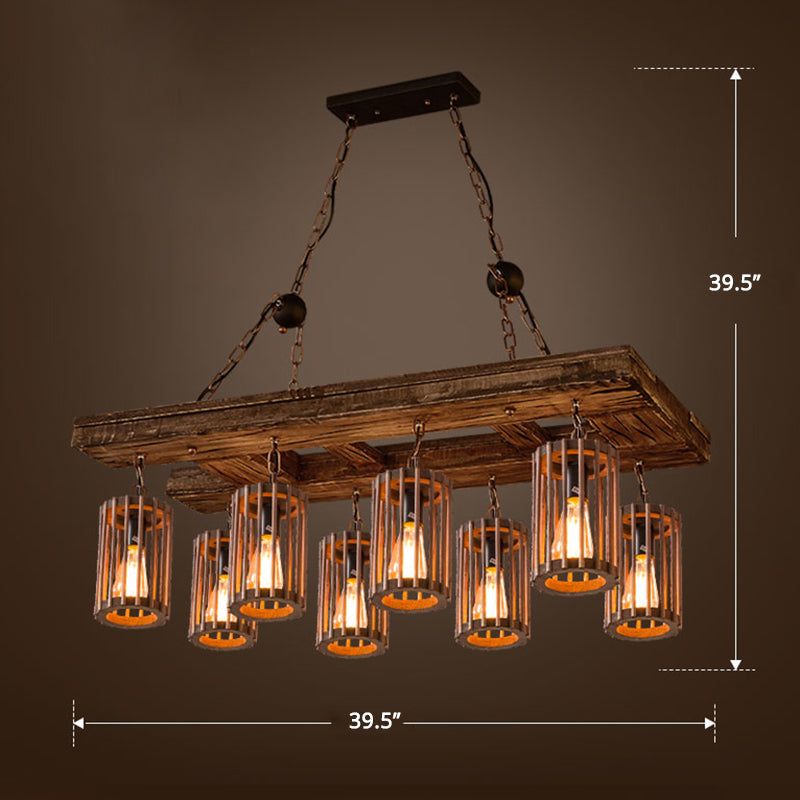 Cage Style Living Room Chandelier Industrial Wooden Black Light - Rebooters